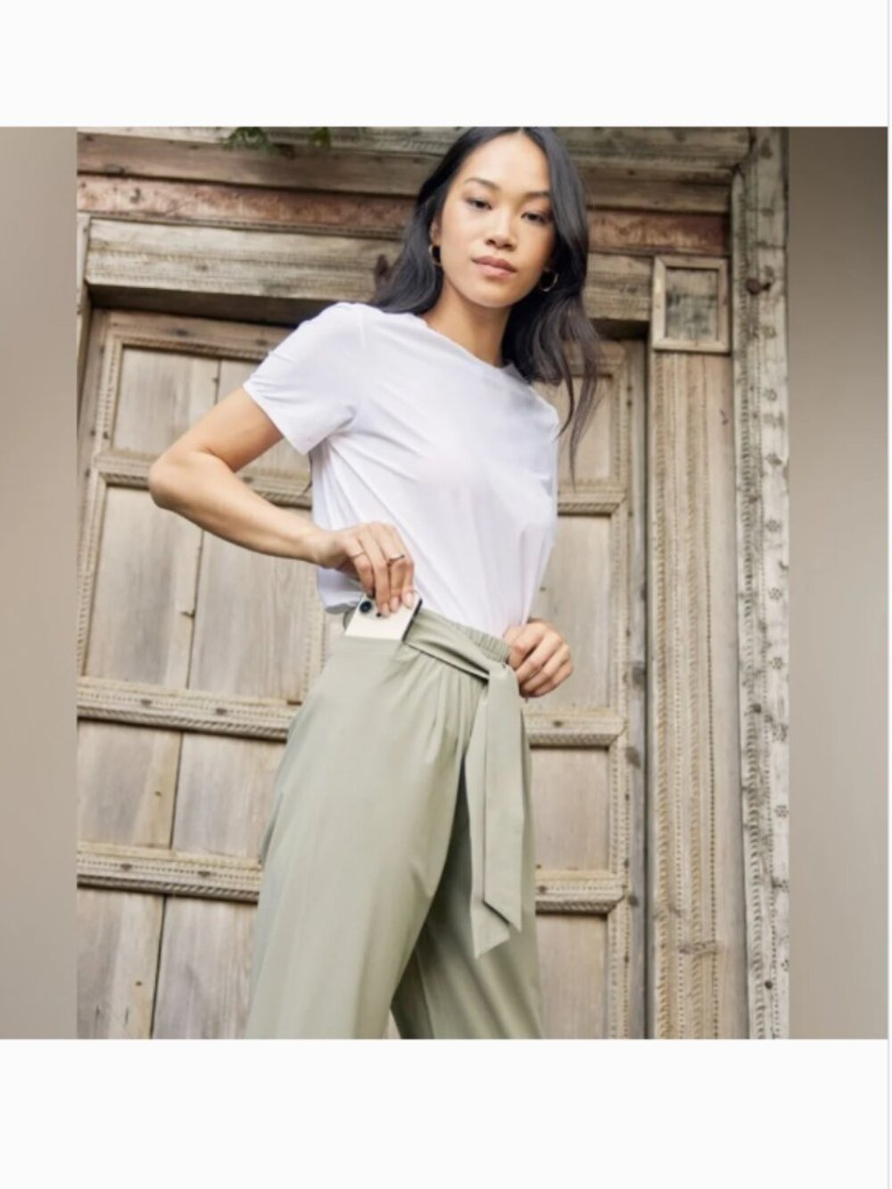 ADAY Easy Days Pants | Khaki Green Tie Waist Cropped Pants | Size Medium - Picture 5 of 7